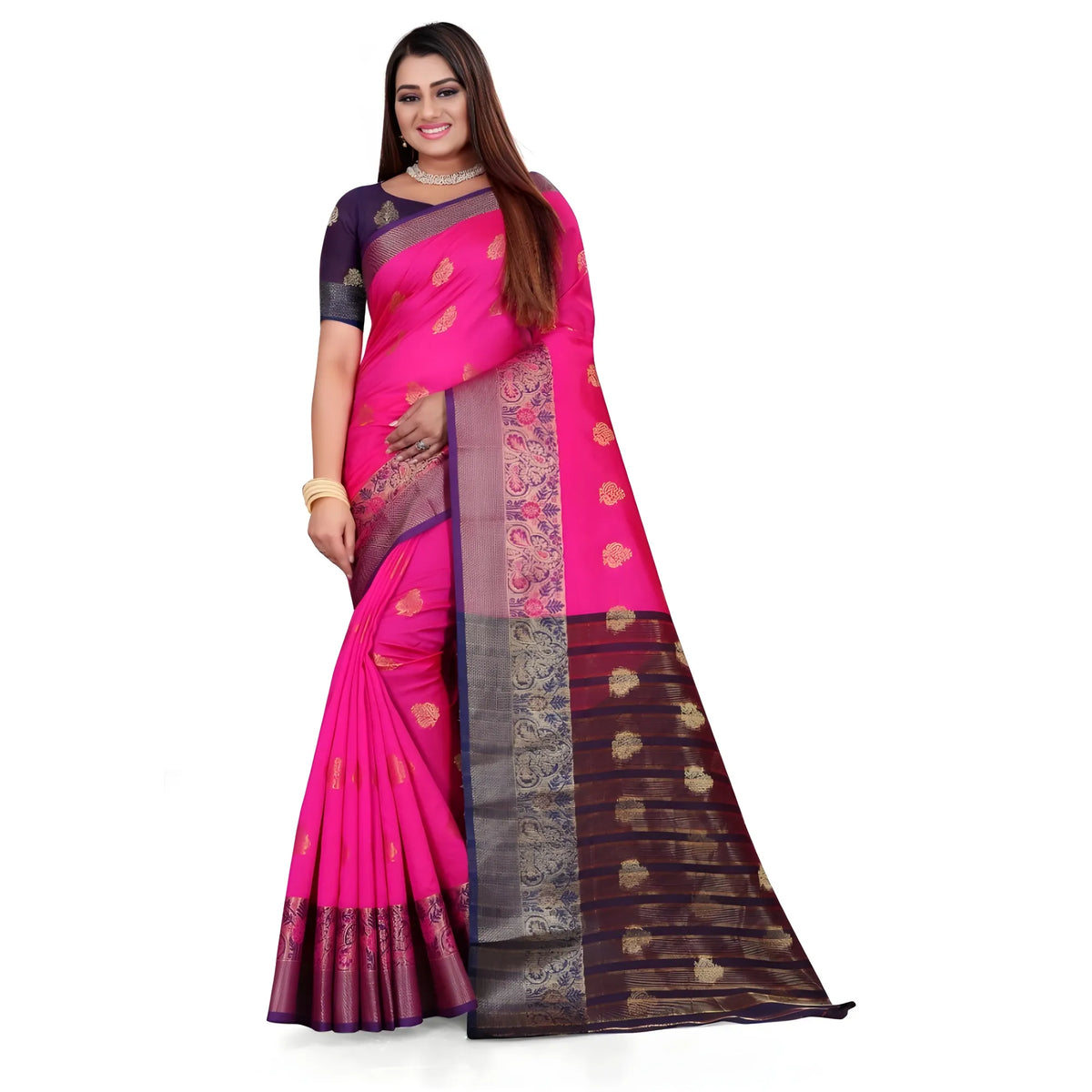Women's Silk Blend Woven Saree With Unstitched Blouse 5.5mtr (pink) | Women Signature Collection