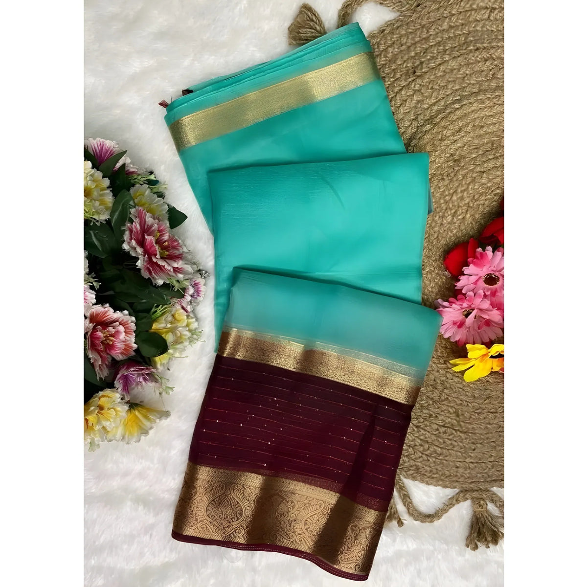 Women's Khadi Cotton Solid Saree With Unstitched Blouse 5.5mtr (sky Blue) | Women Signature Collection