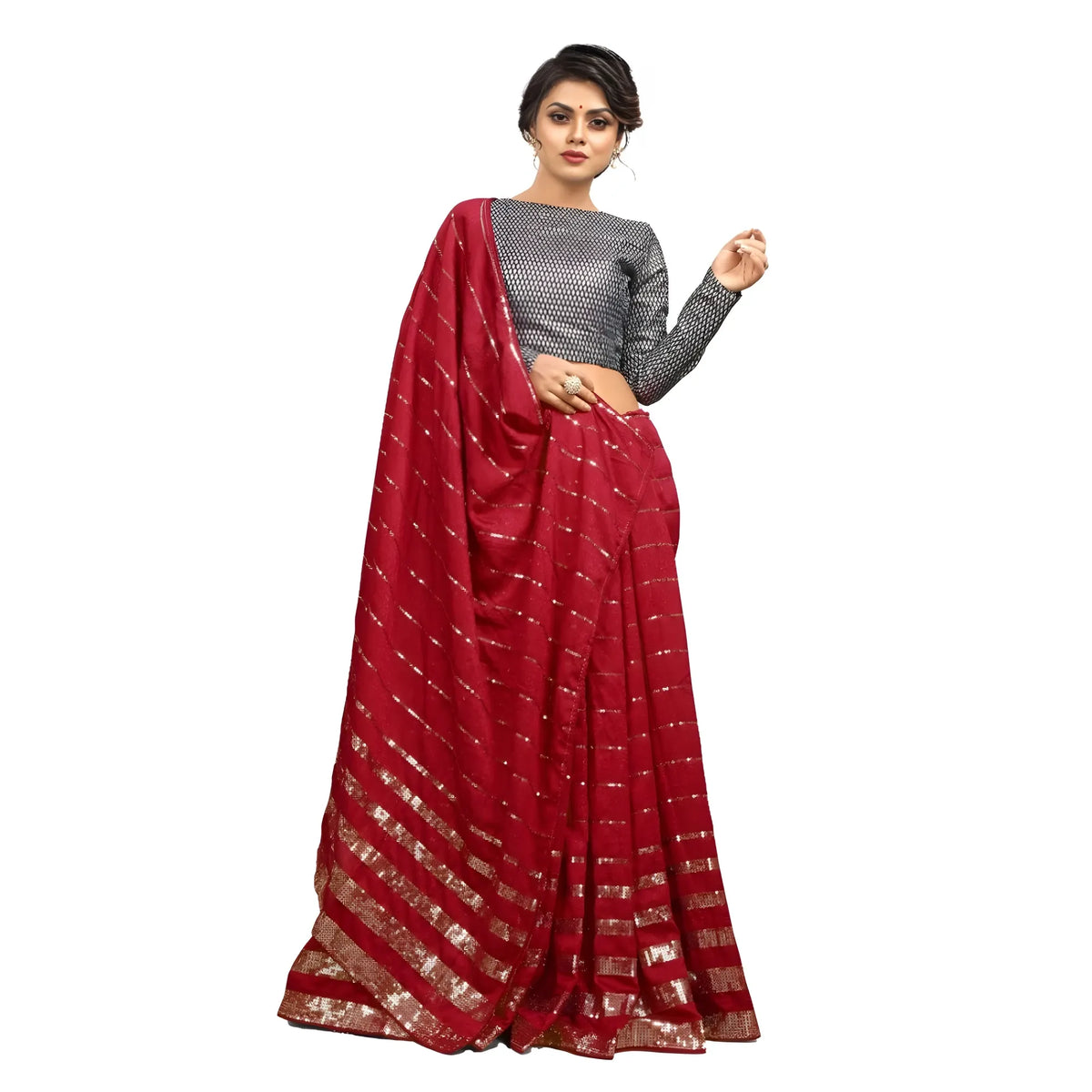 Women's Vichitra Saree With Blouse (red, 5 6 Mtrs) | Women Signature Collection