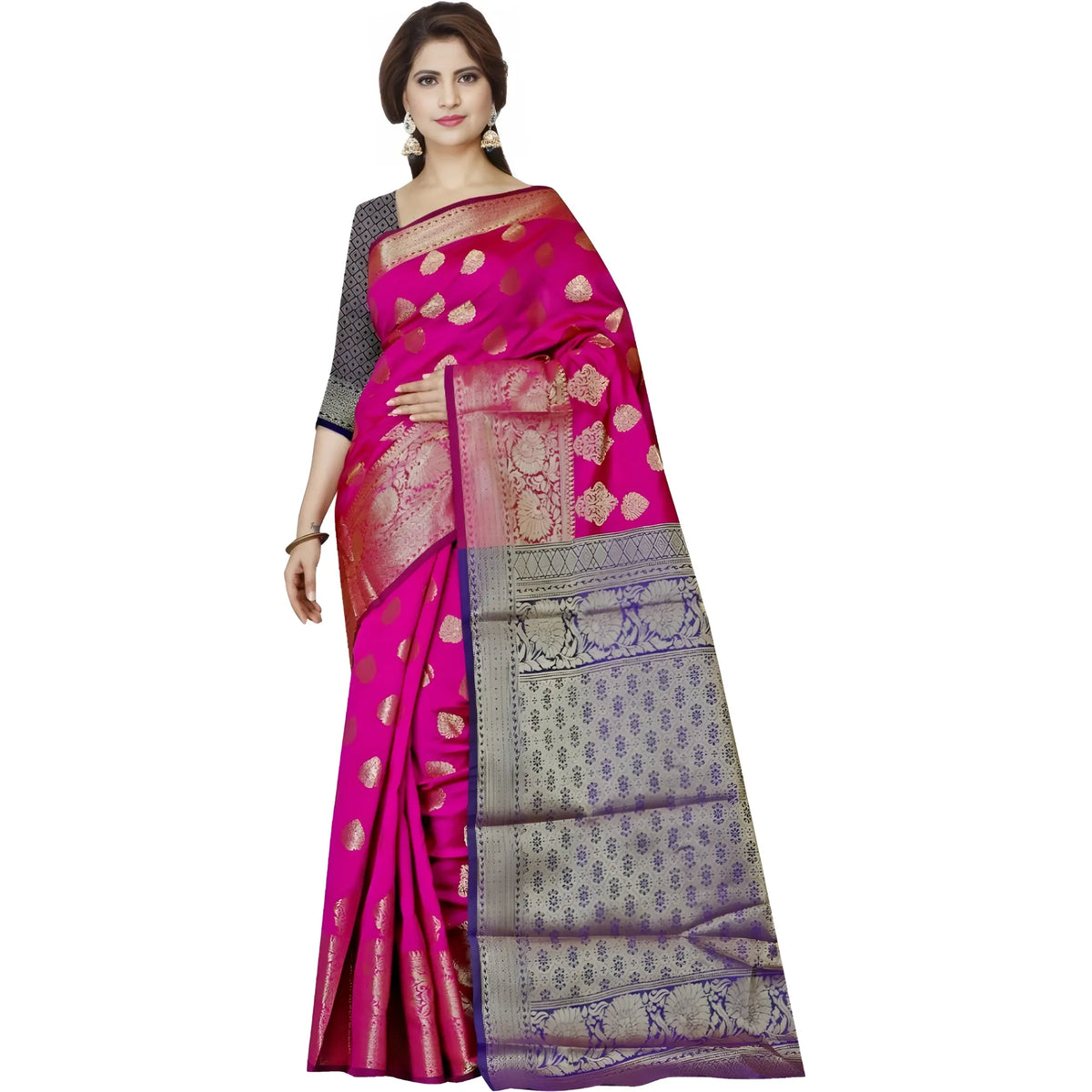 Women's Jacquard Woven Saree With Unstitched Blouse 5.5mtr (pink) | Women Signature Collection