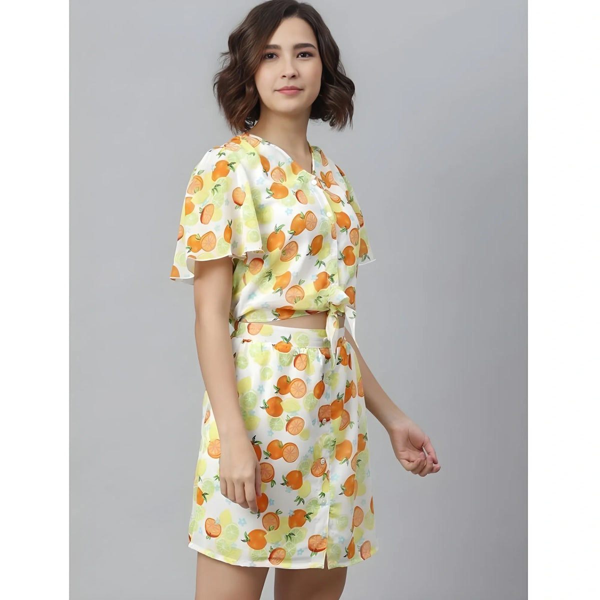 Women's Polyester Printed Flutter Above Knee Dress (orange Yellow) | Women Signature Collection