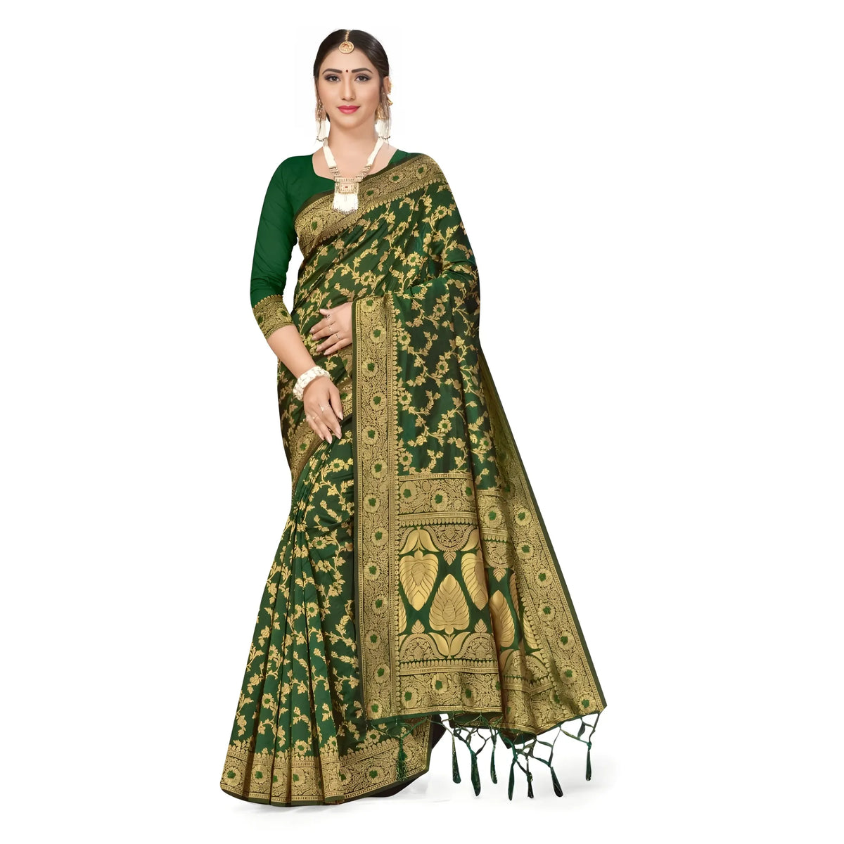 Women's Banarasi Silk Saree With Blouse (green, 5 6mtrs) | Women Signature Collection
