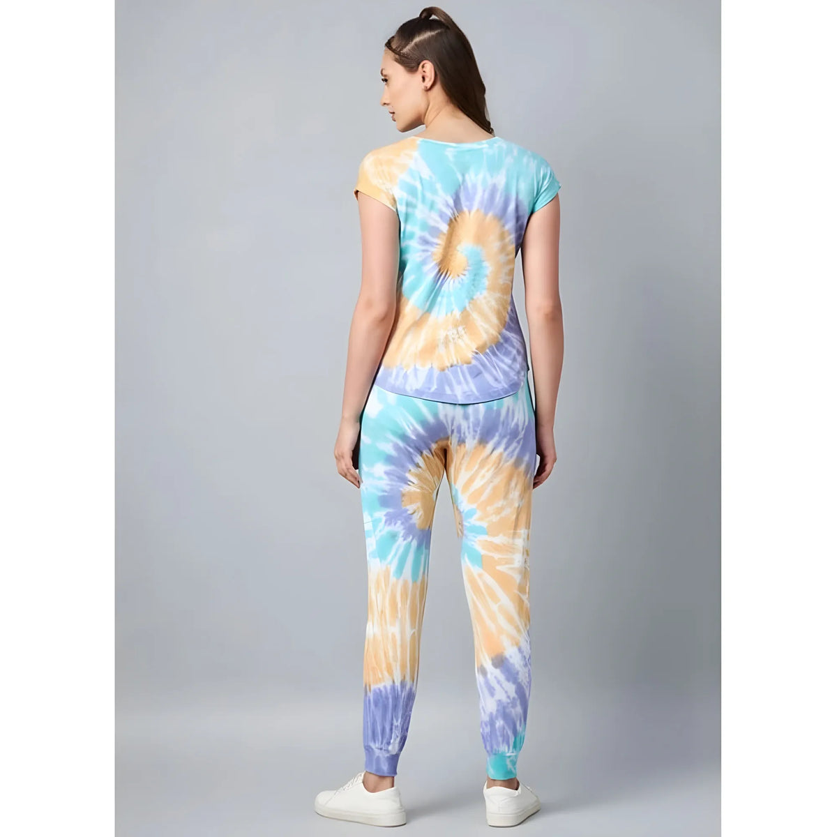 Women's Cotton Tie And Dye Short Sleeve Tracksuit (multicolor) | Women Signature Collection