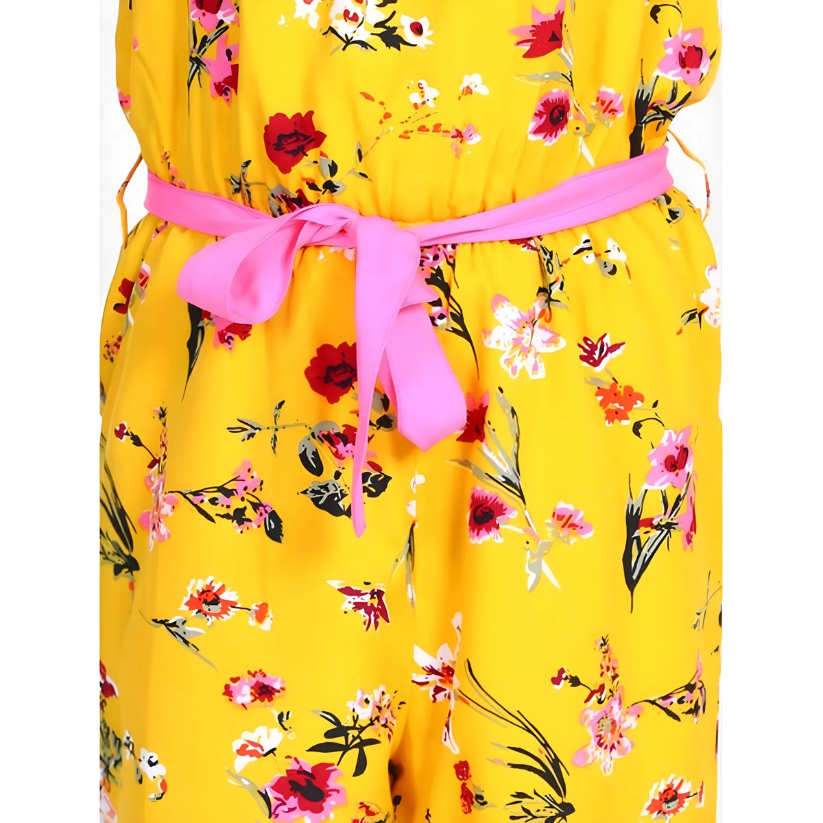 Girl's Polyester Crepe Floral Shoulder Straps Jumpsuit (yellow Pink) | Kids Signature Collection