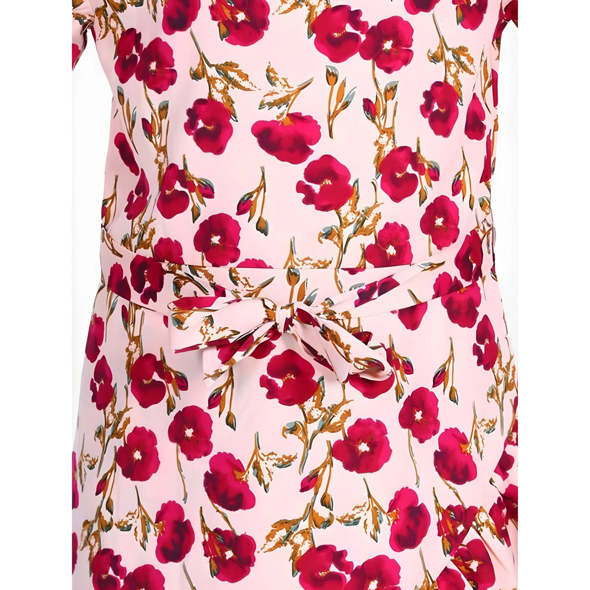 Girl's Polyester Crepe Floral Bell Sleeve Dress (red Pink) | Kids Signature Collection