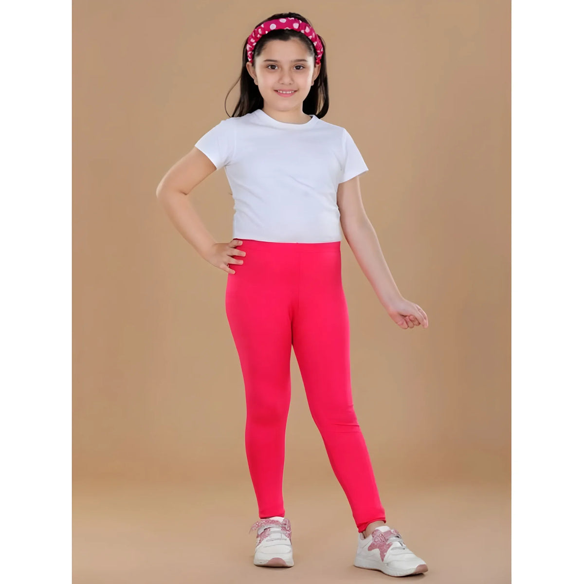 Girl's Cotton Lycra Solid Elasticated Leggings (Dark Pink)