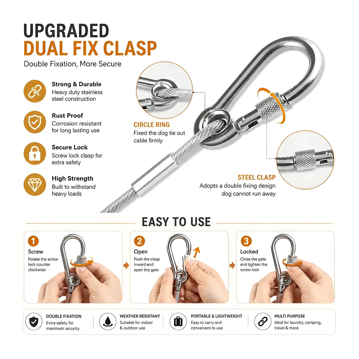 Sterling Essential Stainless Steel Clothes Drying Rope With Hooks 10 Meter