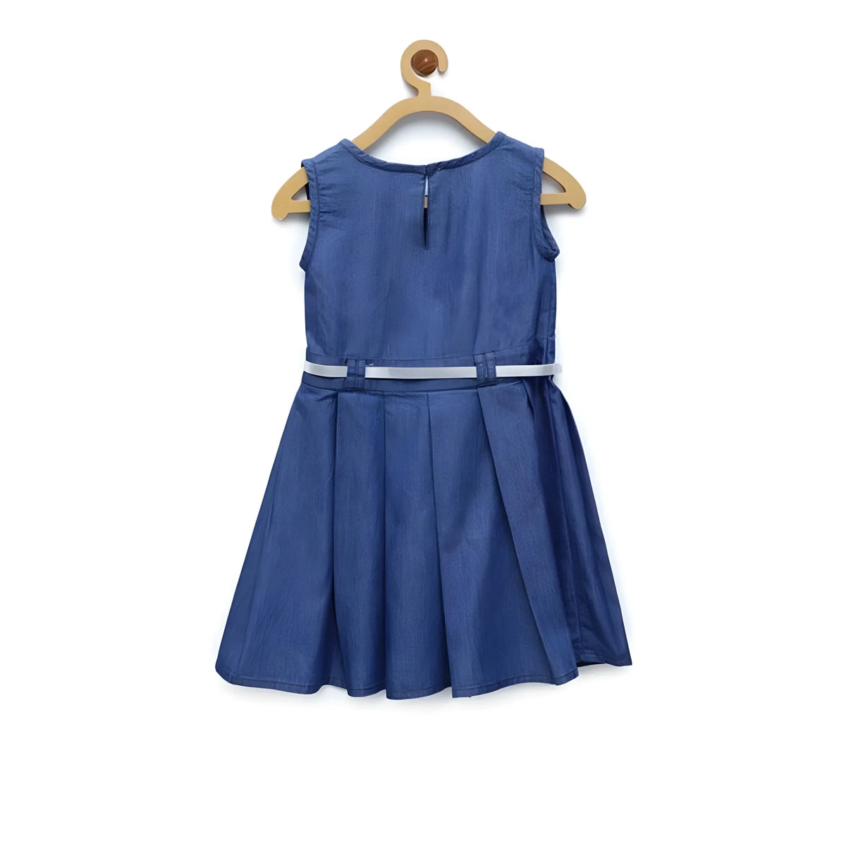 Girl's Denim Embellished Sleeveless Dress With Belt (blue) | Kids Signature Collection