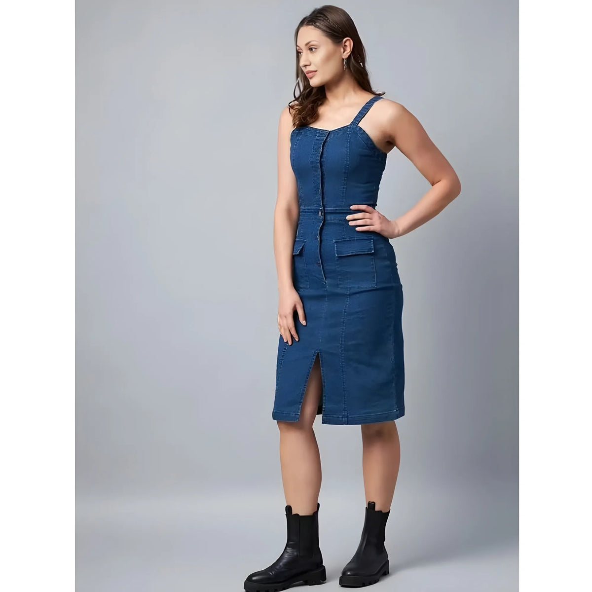Women's Casual Denim Sleeveless Dress (blue) | Women Signature Collection