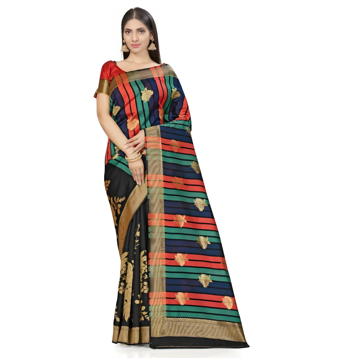 Women's Banarasi Silk Saree With Blouse (black, 5 6mtrs) | Women Signature Collection