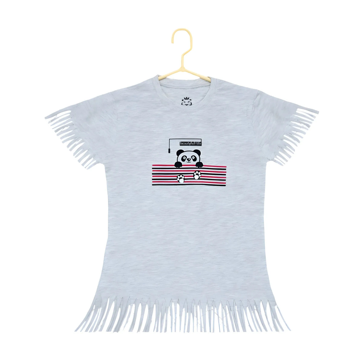 Girl's Casual Short Sleeve Printed Cotton T Shirt (Grey)