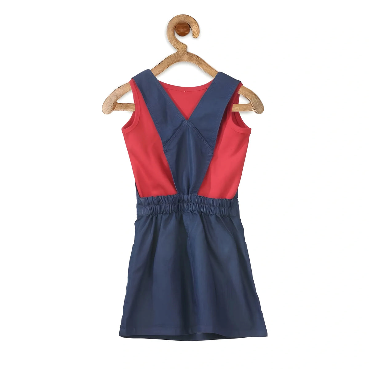 Girl's Denim & Cotton Bow Sleeveless Dungaree (red) | Kids Signature Collection
