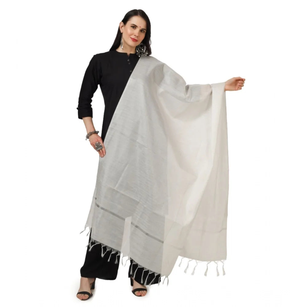 Women's Chanderi Solid Dupatta (White, Length: 2.25 to 2.50 Mtr)