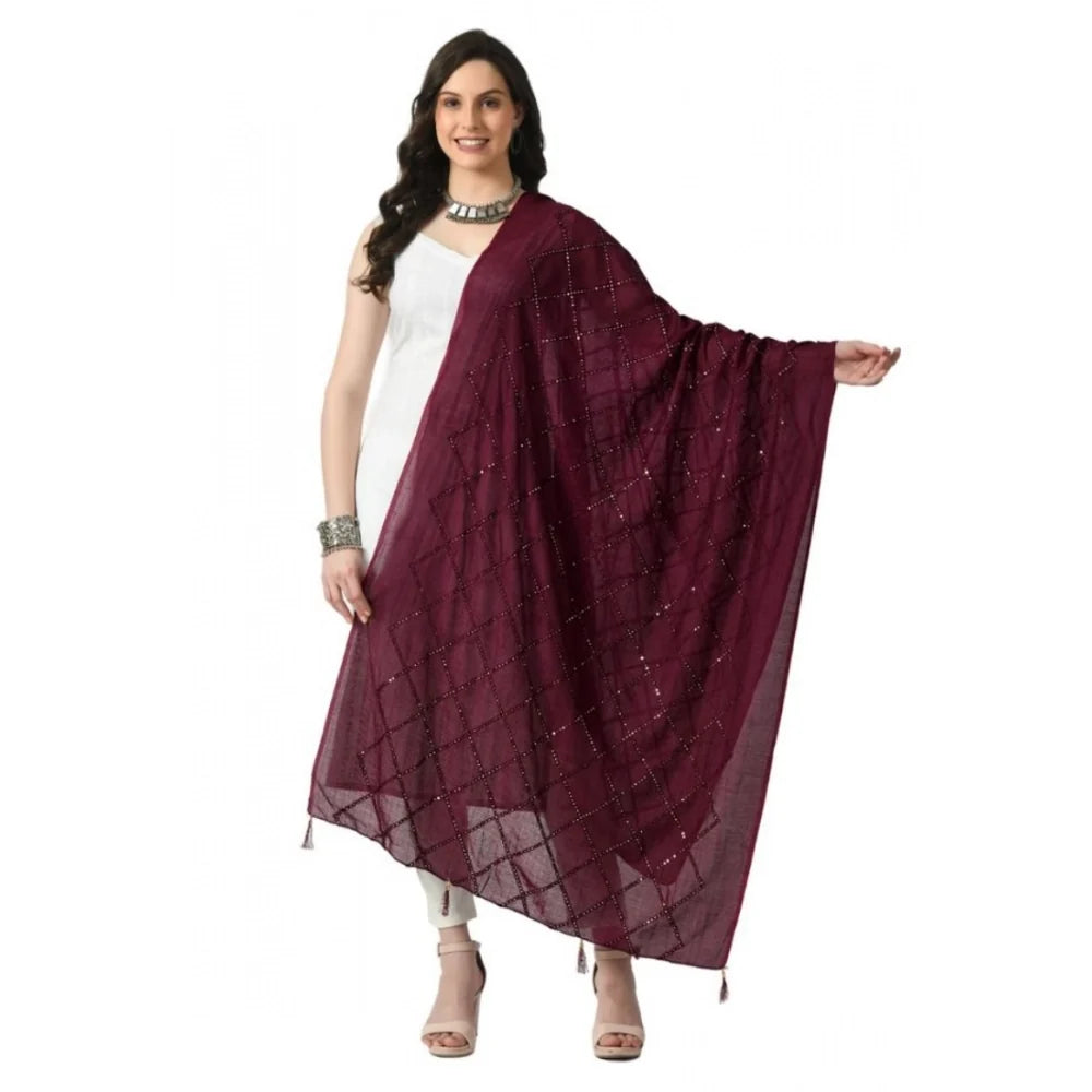 Women's Chanderi Self Design Dupatta (Wine, Length: Free Size)