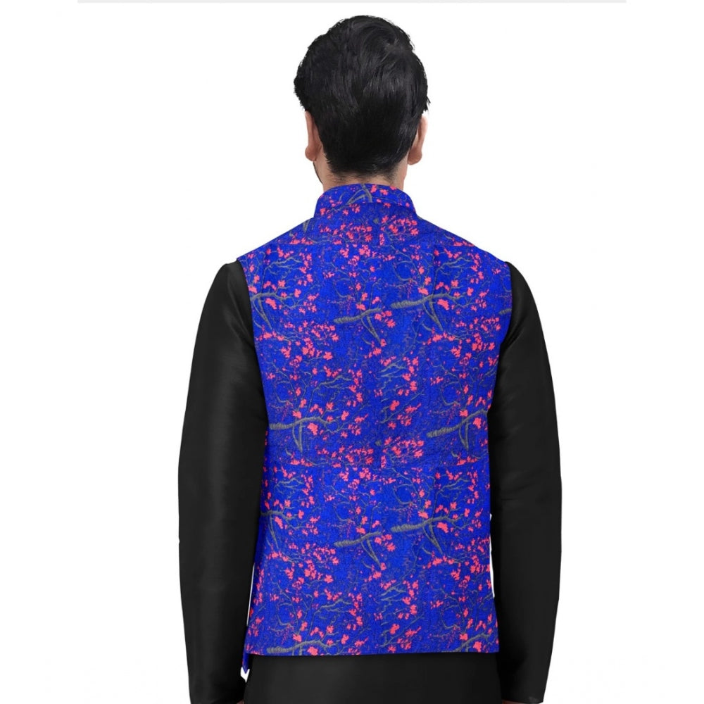 Men's Jacquard Printed Full Sleeve Waistcoat (blue) | Men Signature Collection
