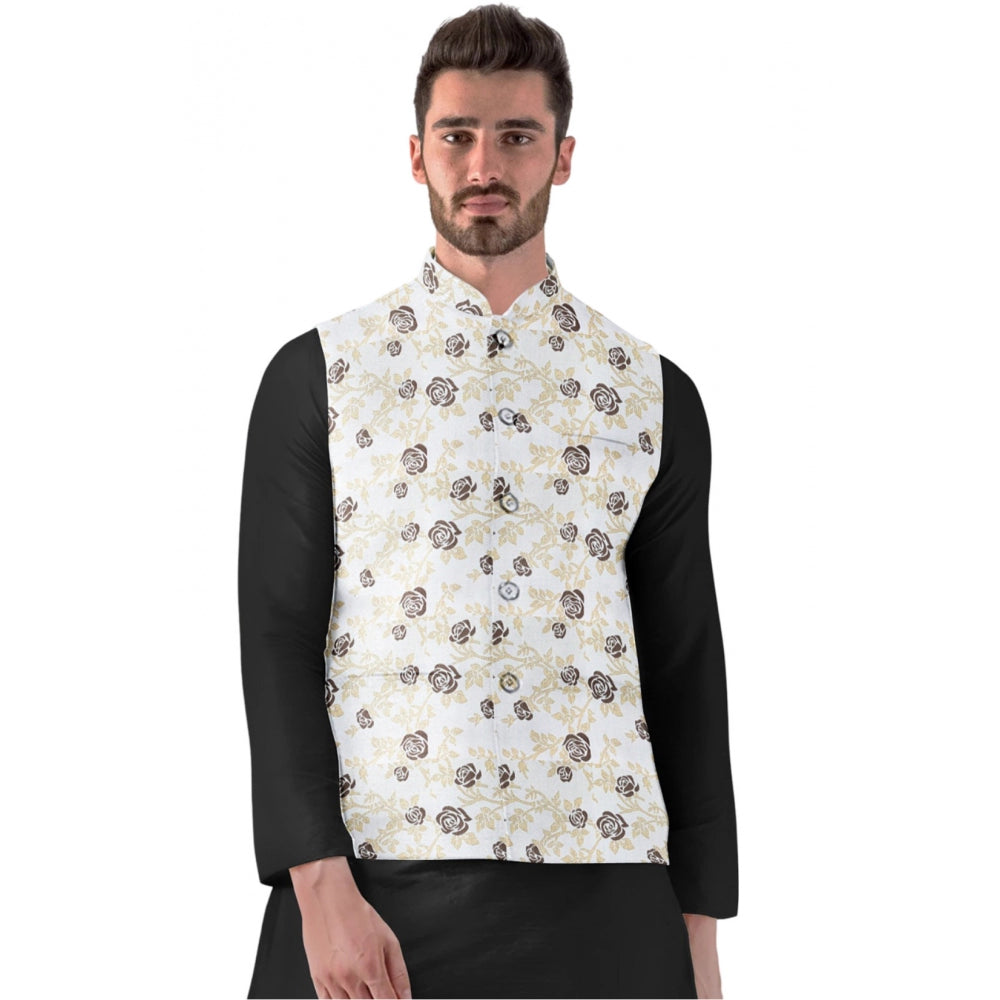 Men's Jacquard Printed Full Sleeve Waistcoat (beige) | Men Signature Collection