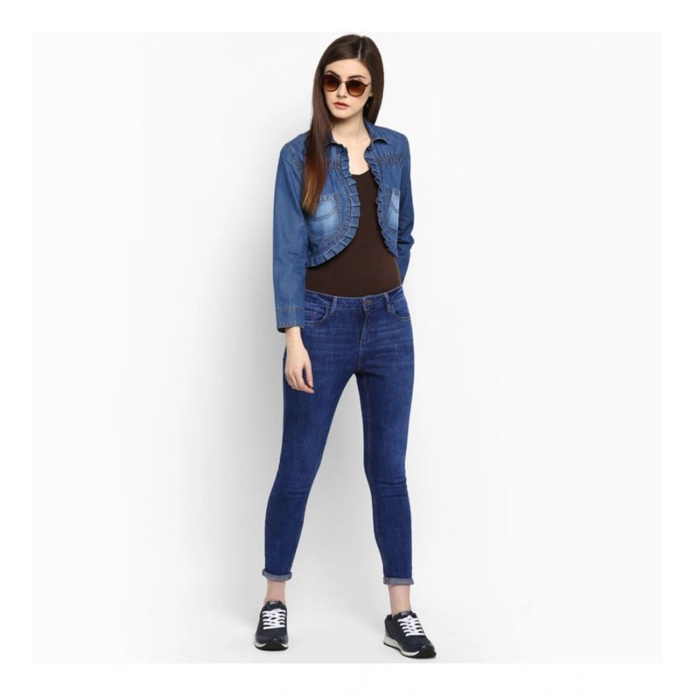 Women's Denim Pleated 3 4th Sleeves Shrug (blue) | Women Signature Collection