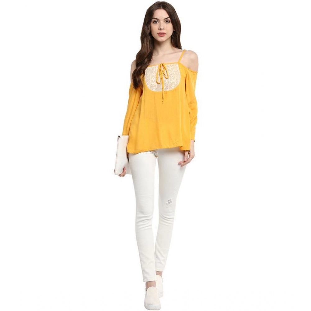 Women's Rayon Embellished Cold Shoulder Regular Top (mustard Yellow) | Women Signature Collection