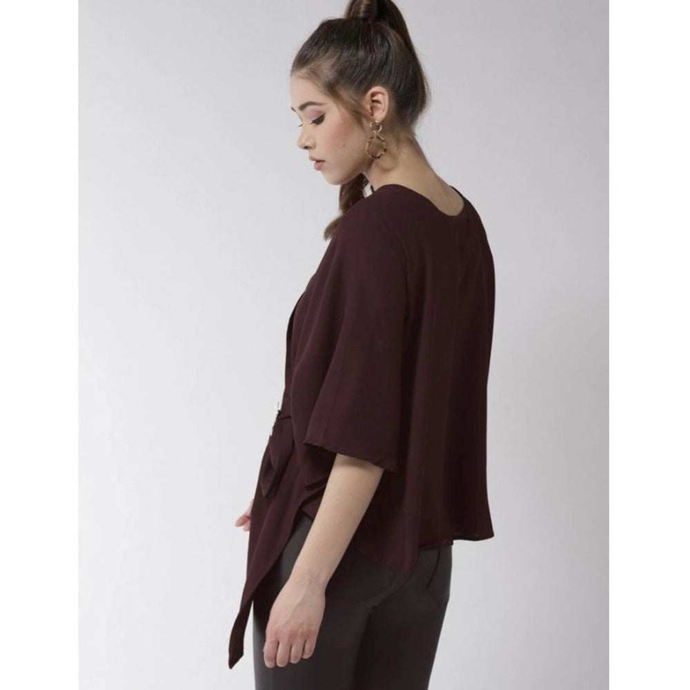 Women's Polyester Solid Cape Sleeve Top (maroon) | Women Signature Collection