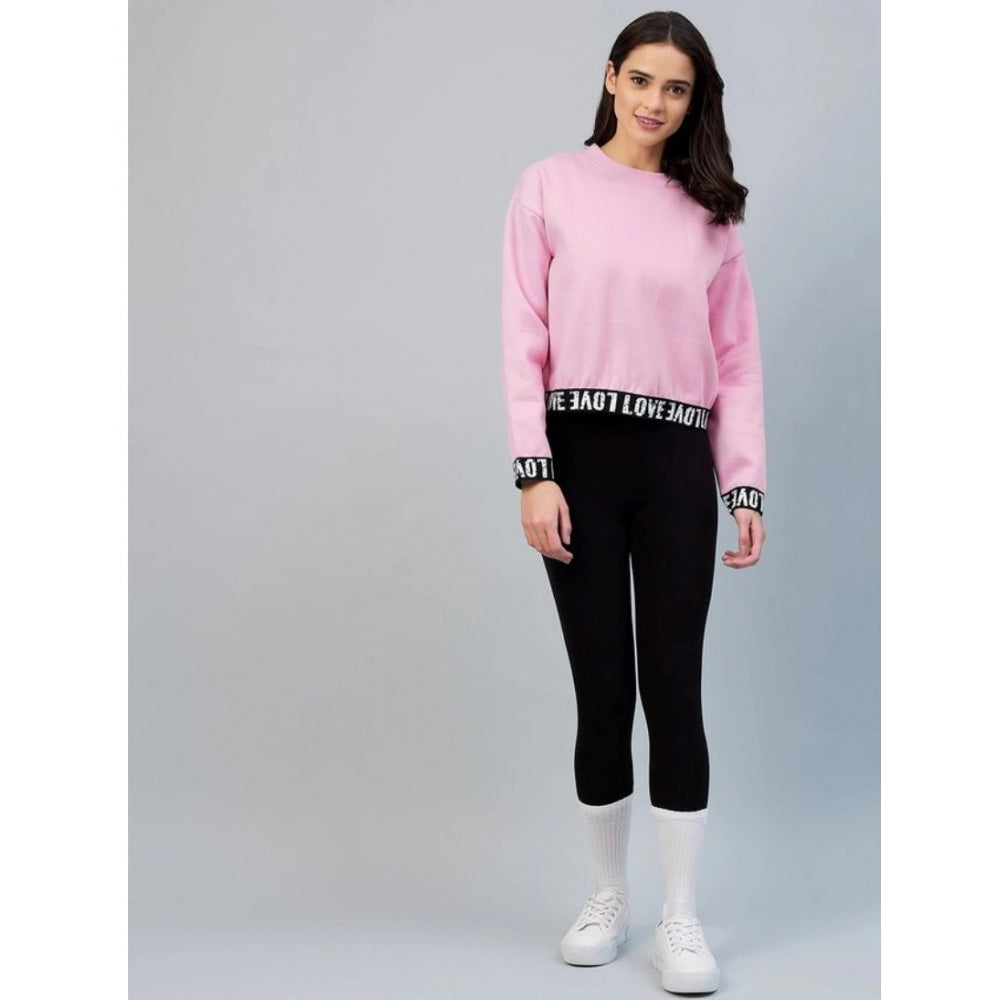Women's Fleece Solid Long Sleeves Sweatshirt (pink) | Women Signature Collection