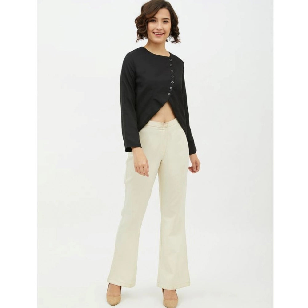 Women's Polyester Asymmetrical Long Sleeves Top (black) | Women Signature Collection