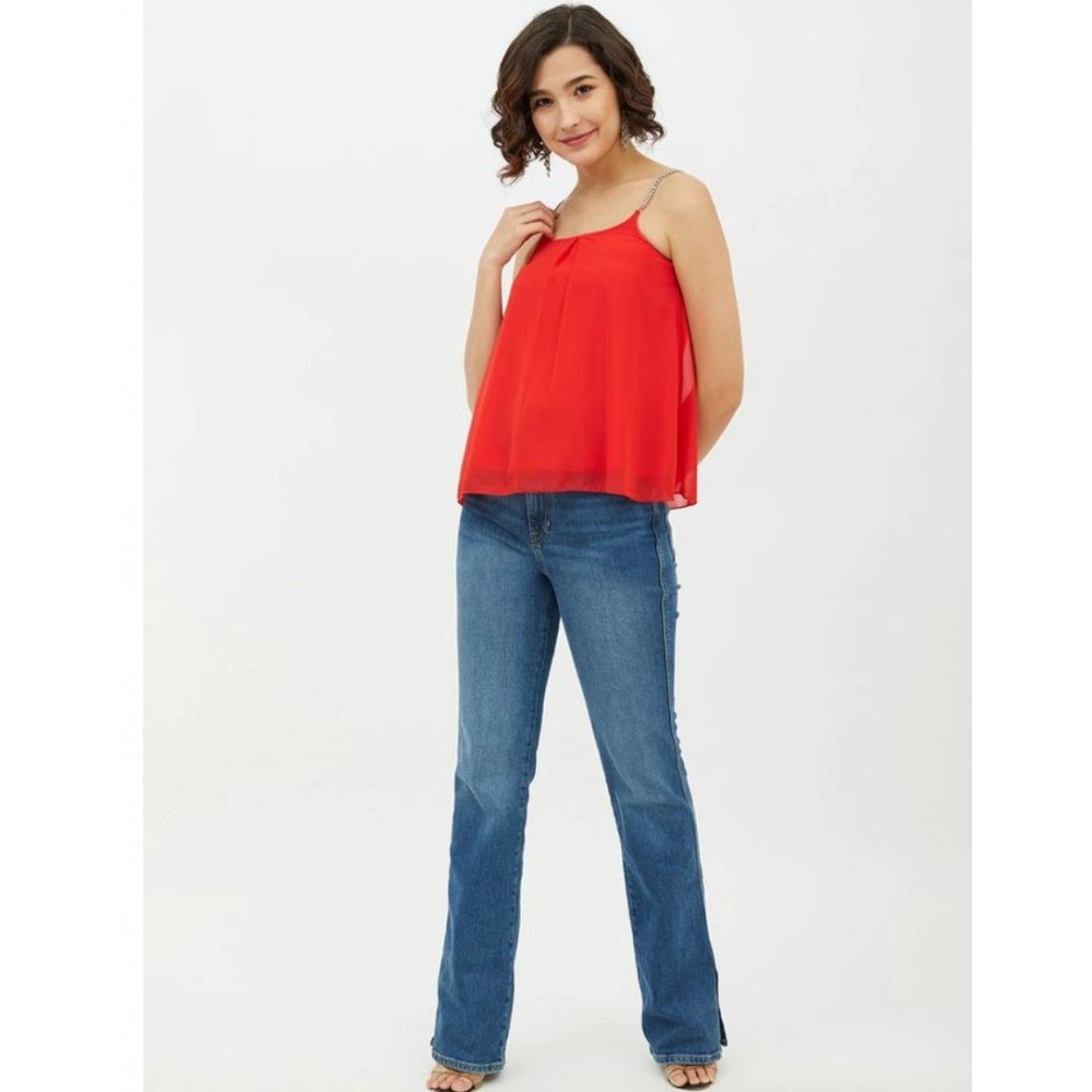 Women's Polyester Embellished Shoulder Straps Top (red) | Women Signature Collection