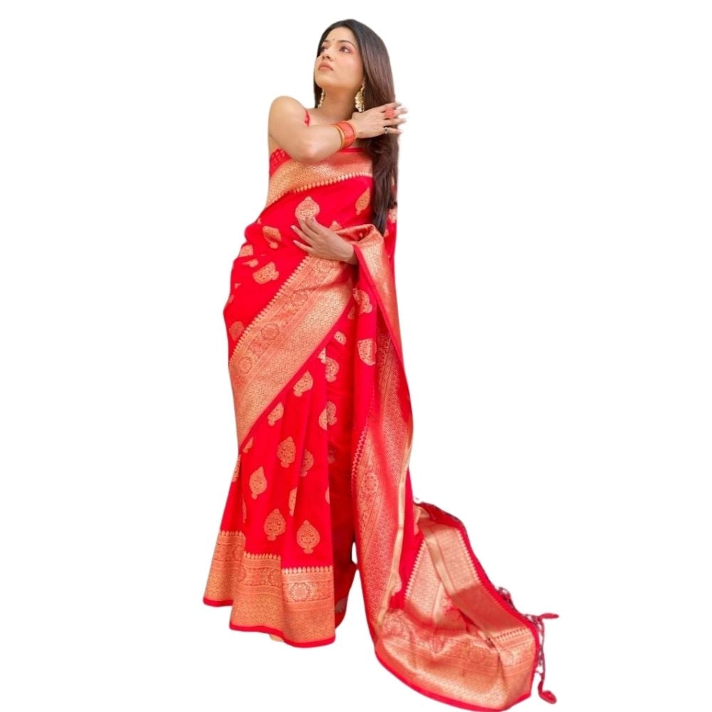 Women's Silk Printed Saree With Unstitched Blouse 5.5mtr (red) | Women Signature Collection