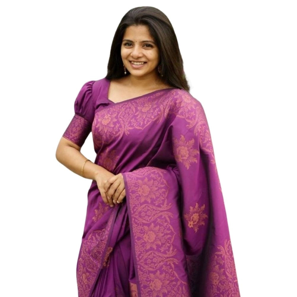 Women's Silk Printed Saree With Unstitched Blouse 5.5mtr (purple) | Women Signature Collection