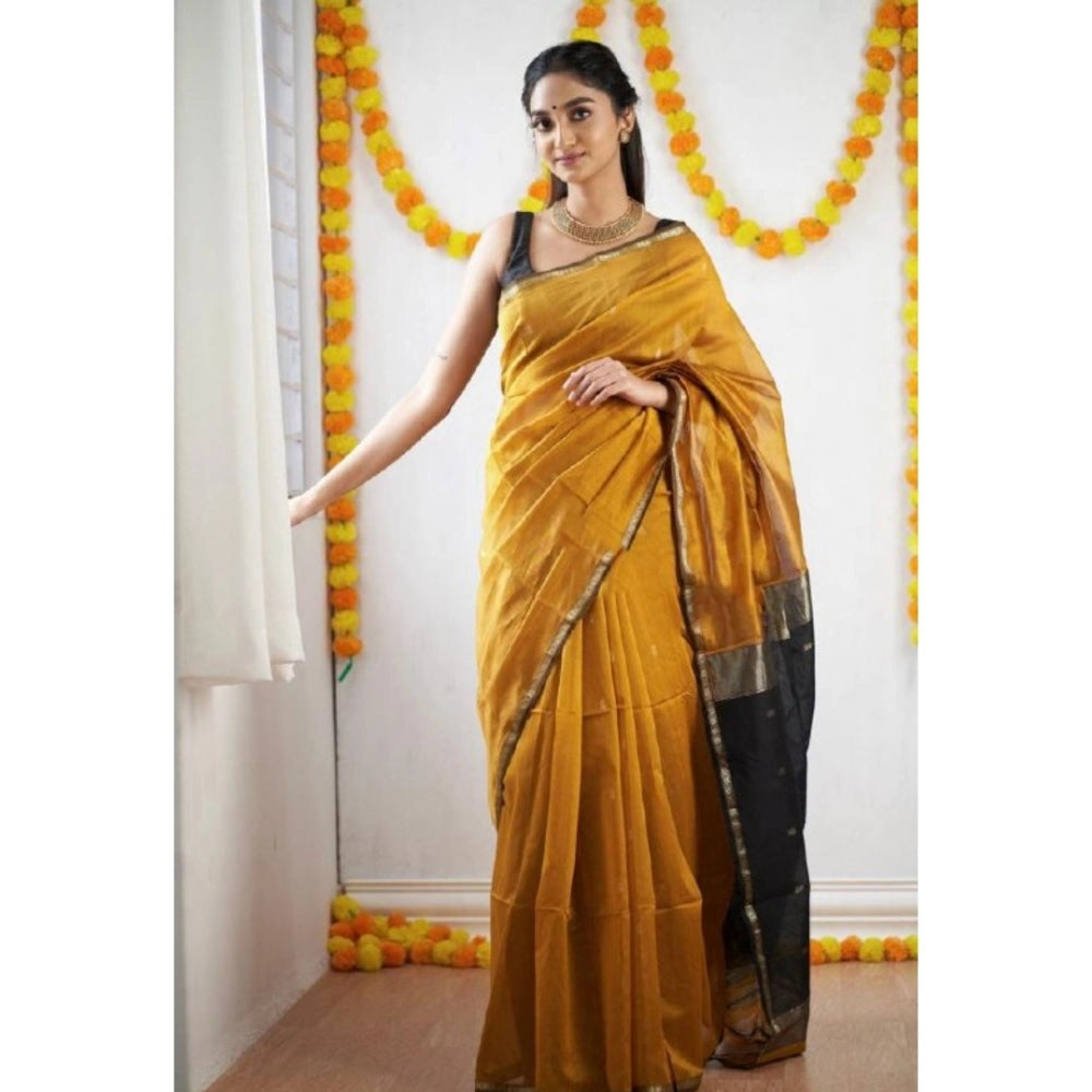 Women's Cotton Printed Saree With Unstitched Blouse 5.5mtr (yellow) | Women Signature Collection