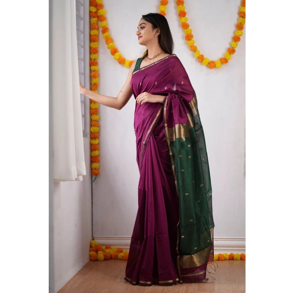 Women's Cotton Printed Saree With Unstitched Blouse 5.5mtr (wine) | Women Signature Collection