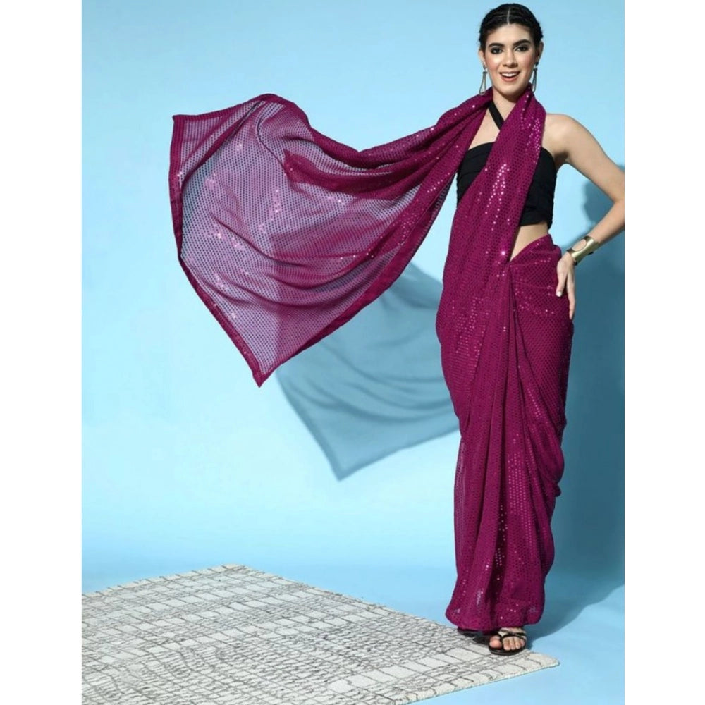 Women's Georgette Embellished Sequnece Bollywood Saree With Unstitched Blouse 5.5mtr (wine) | Women Signature Collection