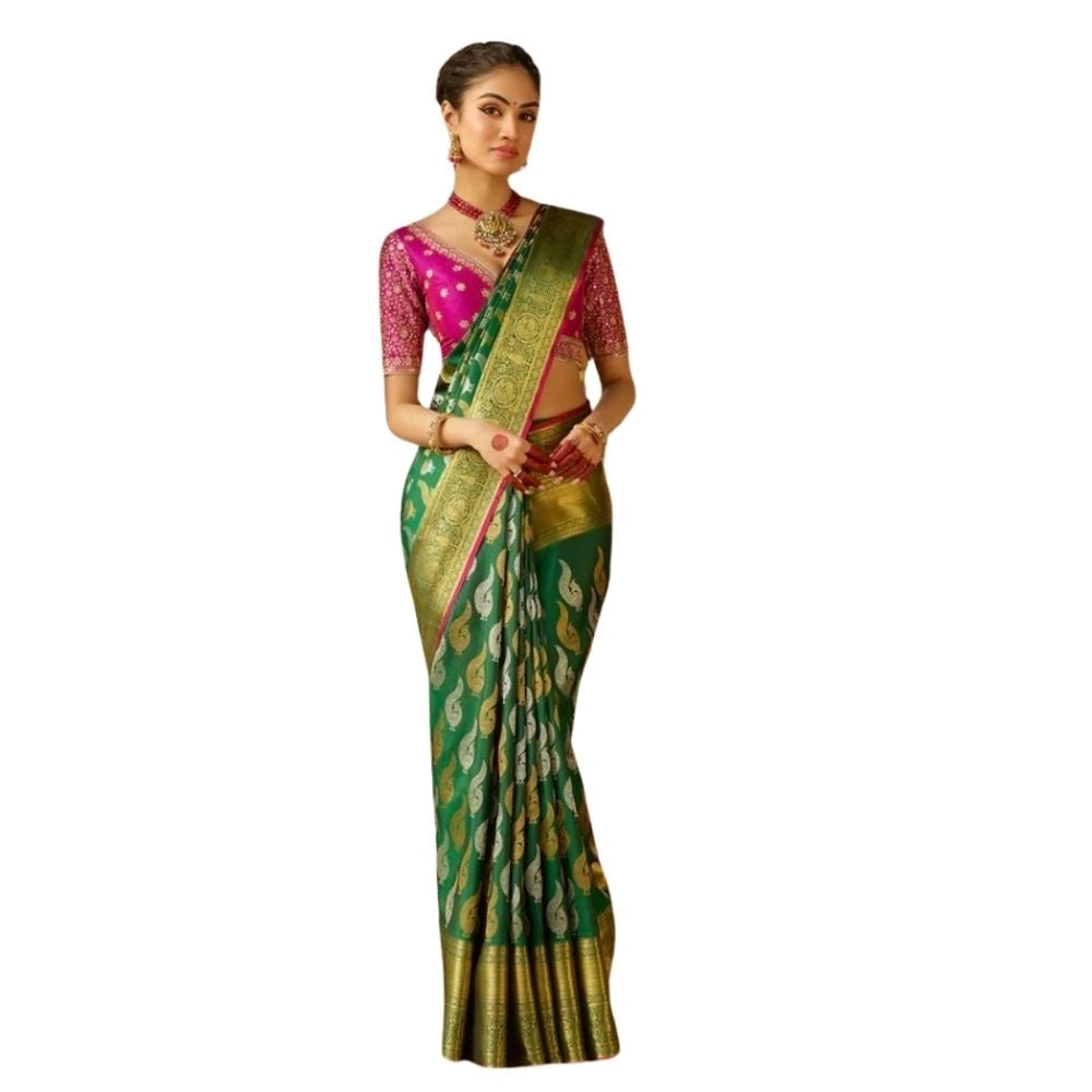 Women's Silk Printed Saree With Unstitched Blouse 5.5mtr (green) | Women Signature Collection