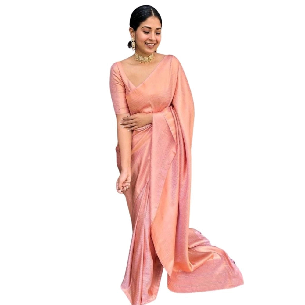 Women's Silk Printed Saree With Unstitched Blouse 5.5mtr (peach) | Women Signature Collection