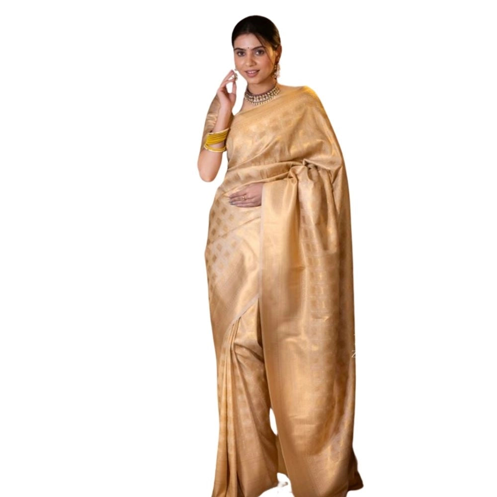 Women's Silk Printed Saree With Unstitched Blouse 5.5mtr (cream) | Women Signature Collection