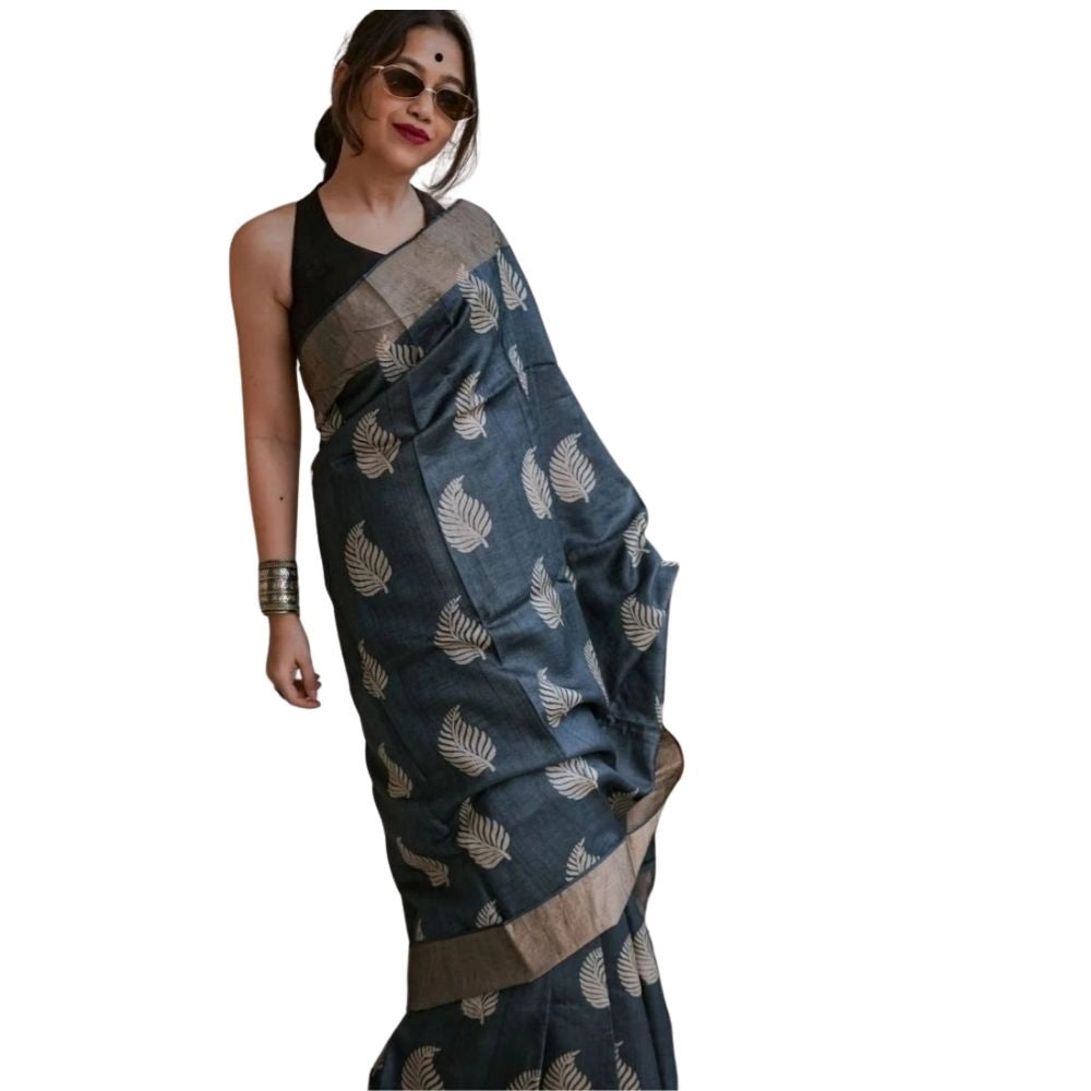 Women's Silk Printed Saree With Unstitched Blouse 5.5mtr (black) | Women Signature Collection