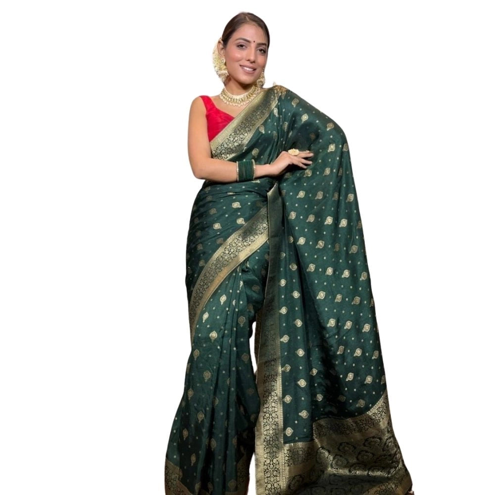 Women's Silk Printed Saree With Unstitched Blouse 5.5mtr (green) | Women Signature Collection