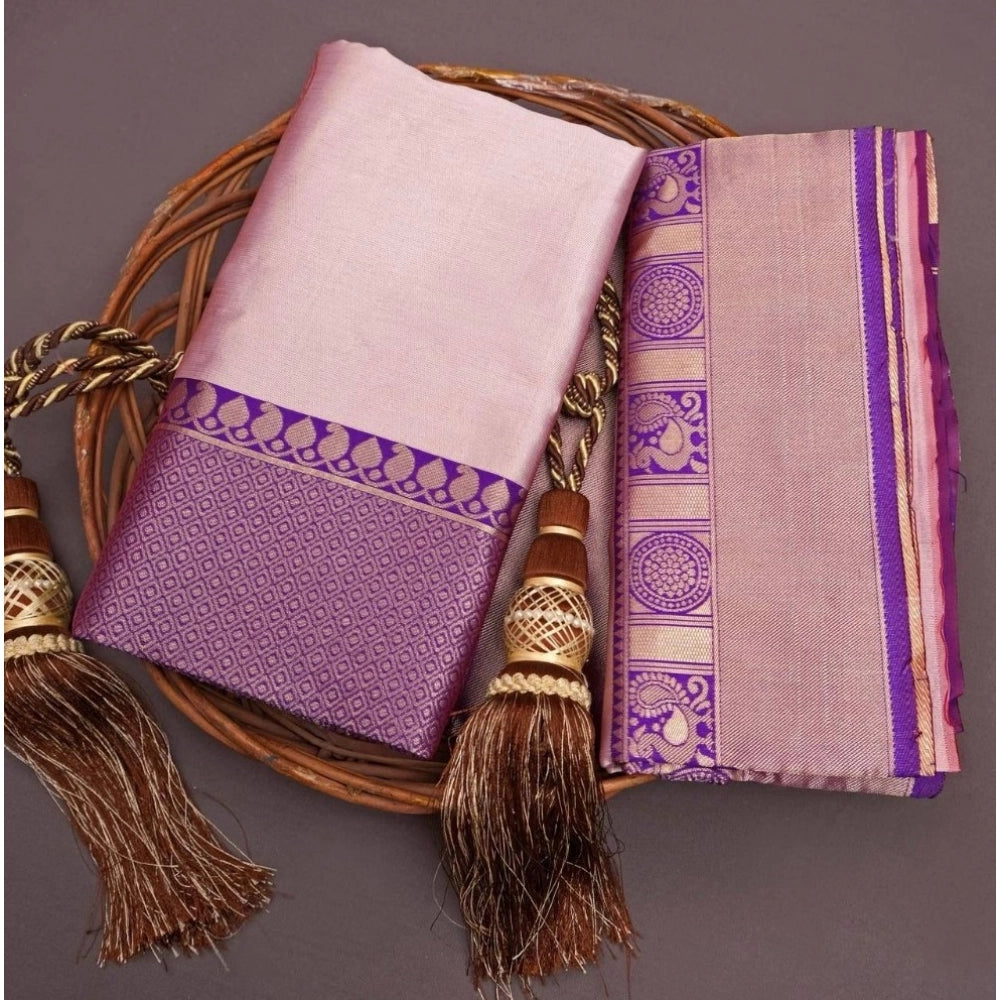 Women's Silk Printed Saree With Unstitched Blouse 5.5mtr (purple) | Women Signature Collection