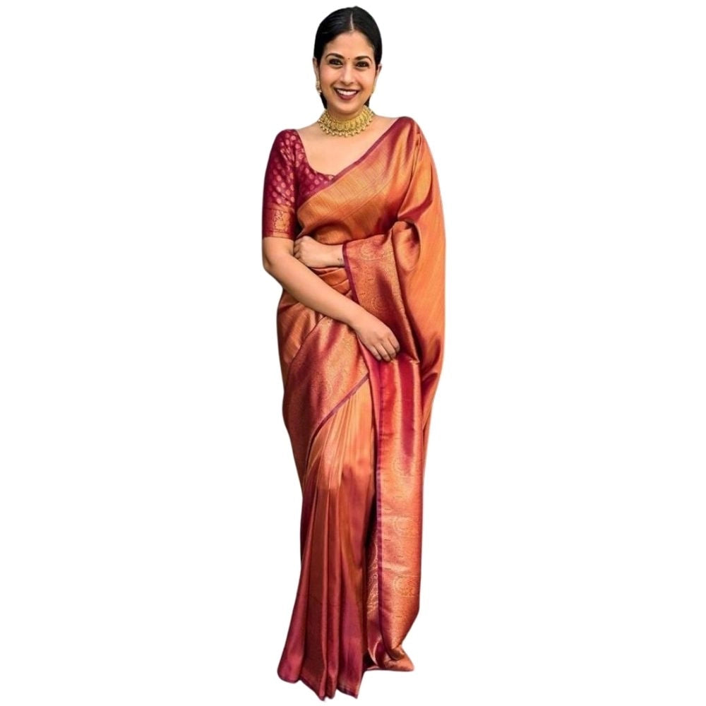 Women's Silk Printed Saree With Unstitched Blouse 5.5mtr (maroon) | Women Signature Collection