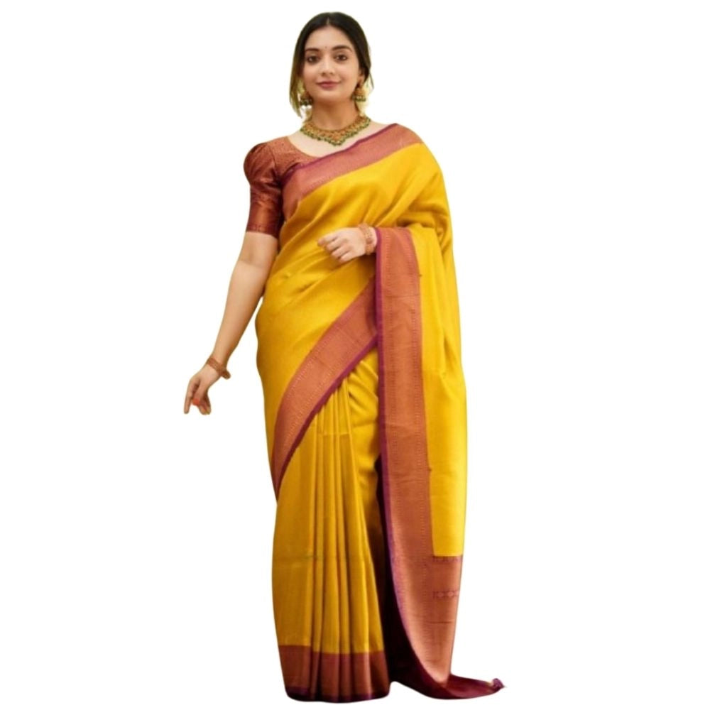Women's Silk Printed Saree With Unstitched Blouse 5.5mtr (yellow) | Women Signature Collection