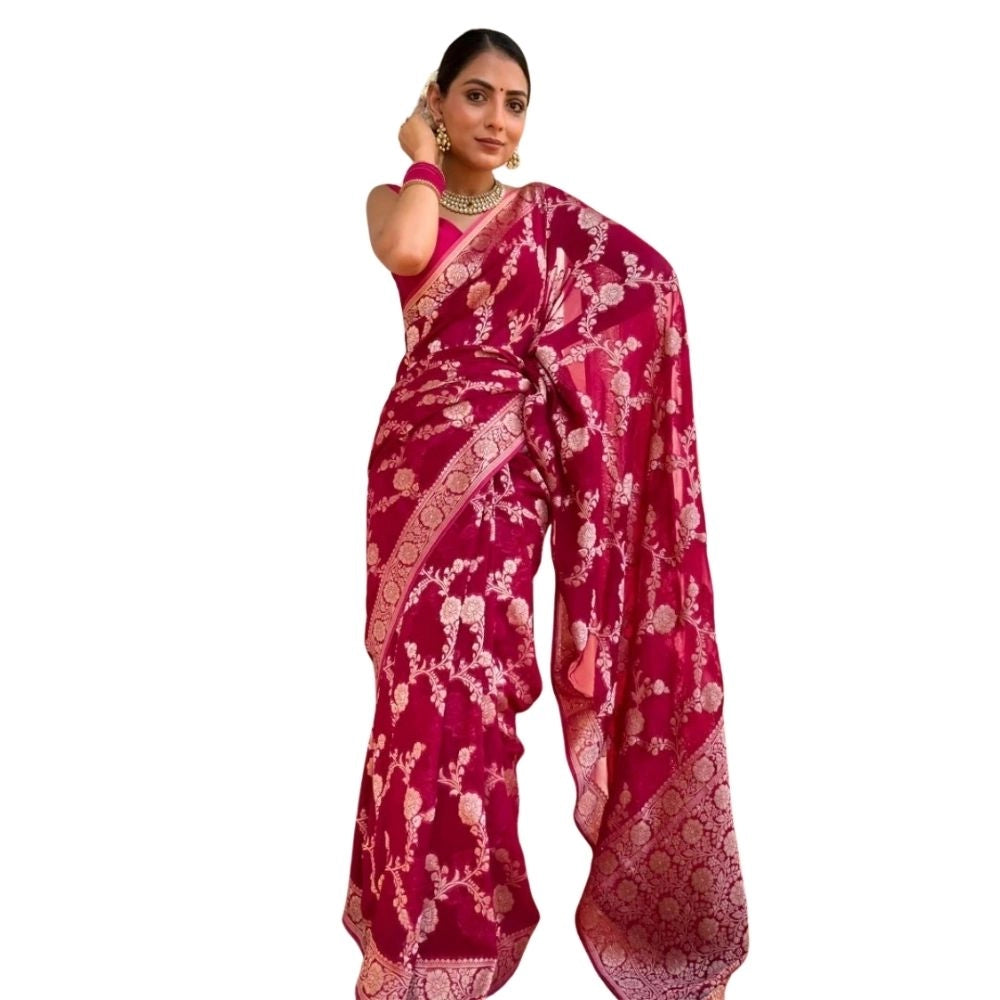 Women's Silk Printed Saree With Unstitched Blouse 5.5mtr (pink) | Women Signature Collection