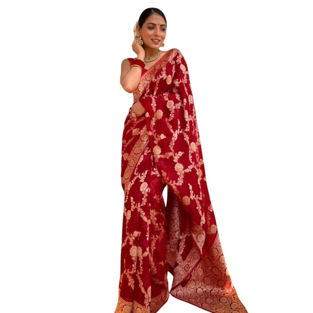 Women's Silk Printed Saree With Unstitched Blouse 5.5mtr (red) | Women Signature Collection