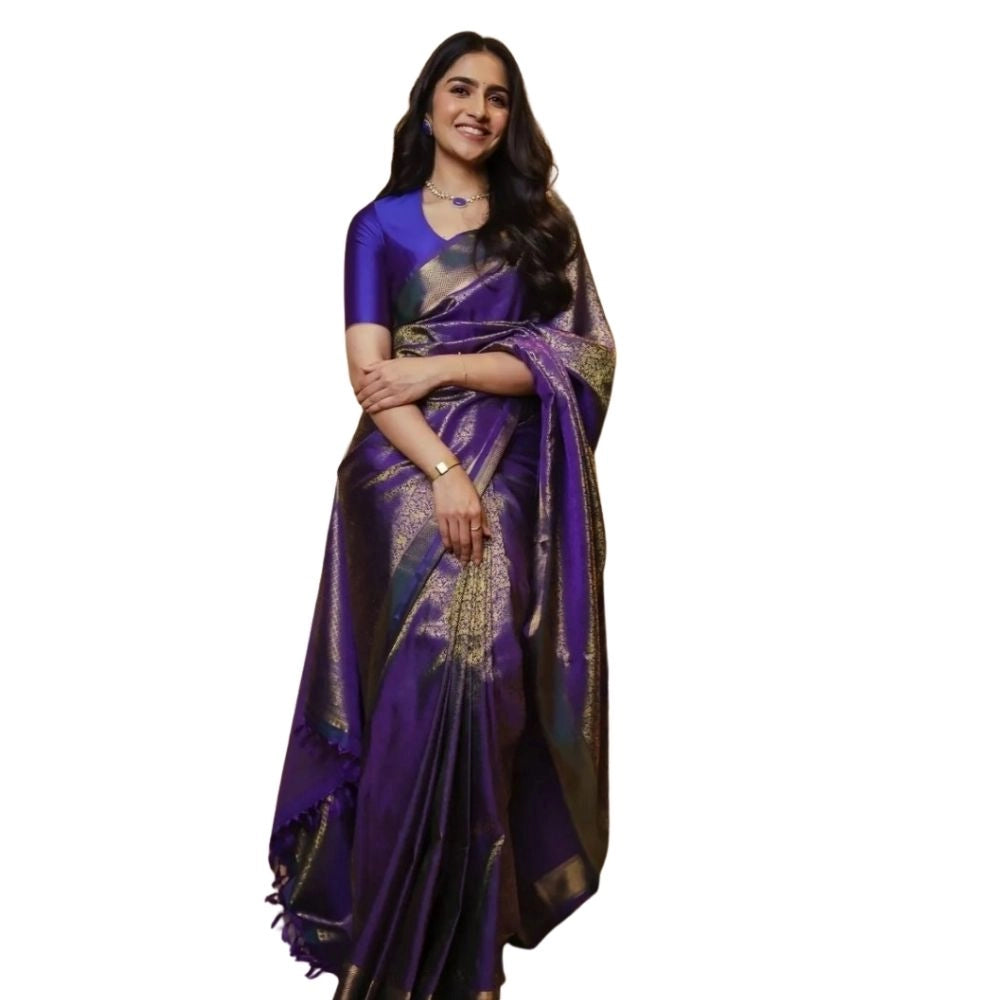 Women's Silk Printed Saree With Unstitched Blouse 5.5mtr (purple) | Women Signature Collection