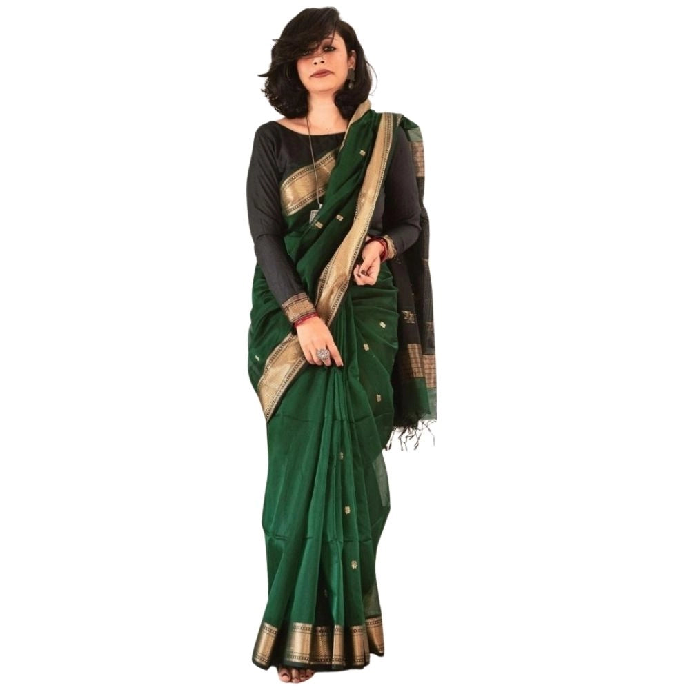 Women's Silk Printed Saree With Unstitched Blouse 5.5mtr (dark Green) | Women Signature Collection