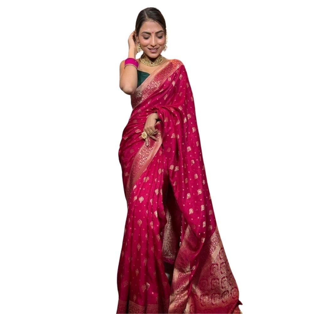 Women's Silk Printed Saree With Unstitched Blouse 5.5mtr (rani Pink) | Women Signature Collection