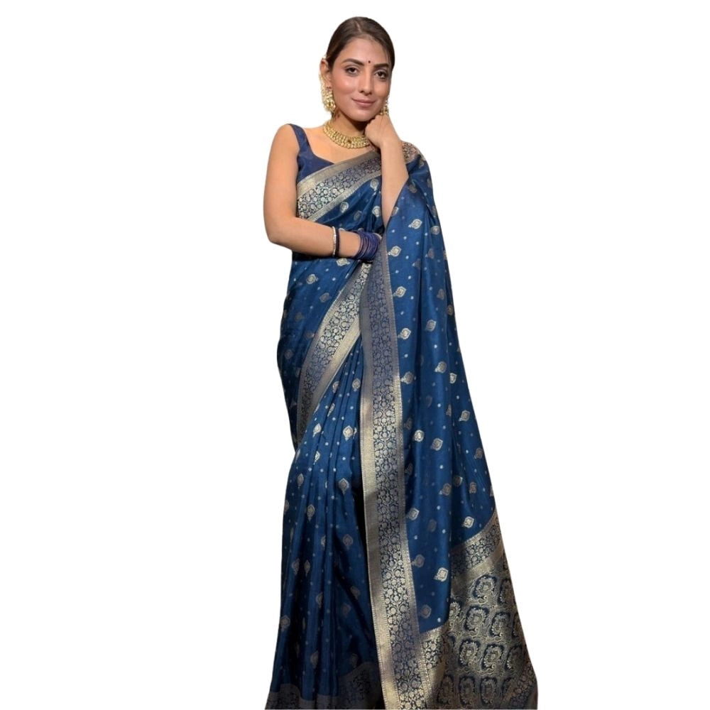 Women's Silk Printed Saree With Unstitched Blouse 5.5mtr (rama) | Women Signature Collection