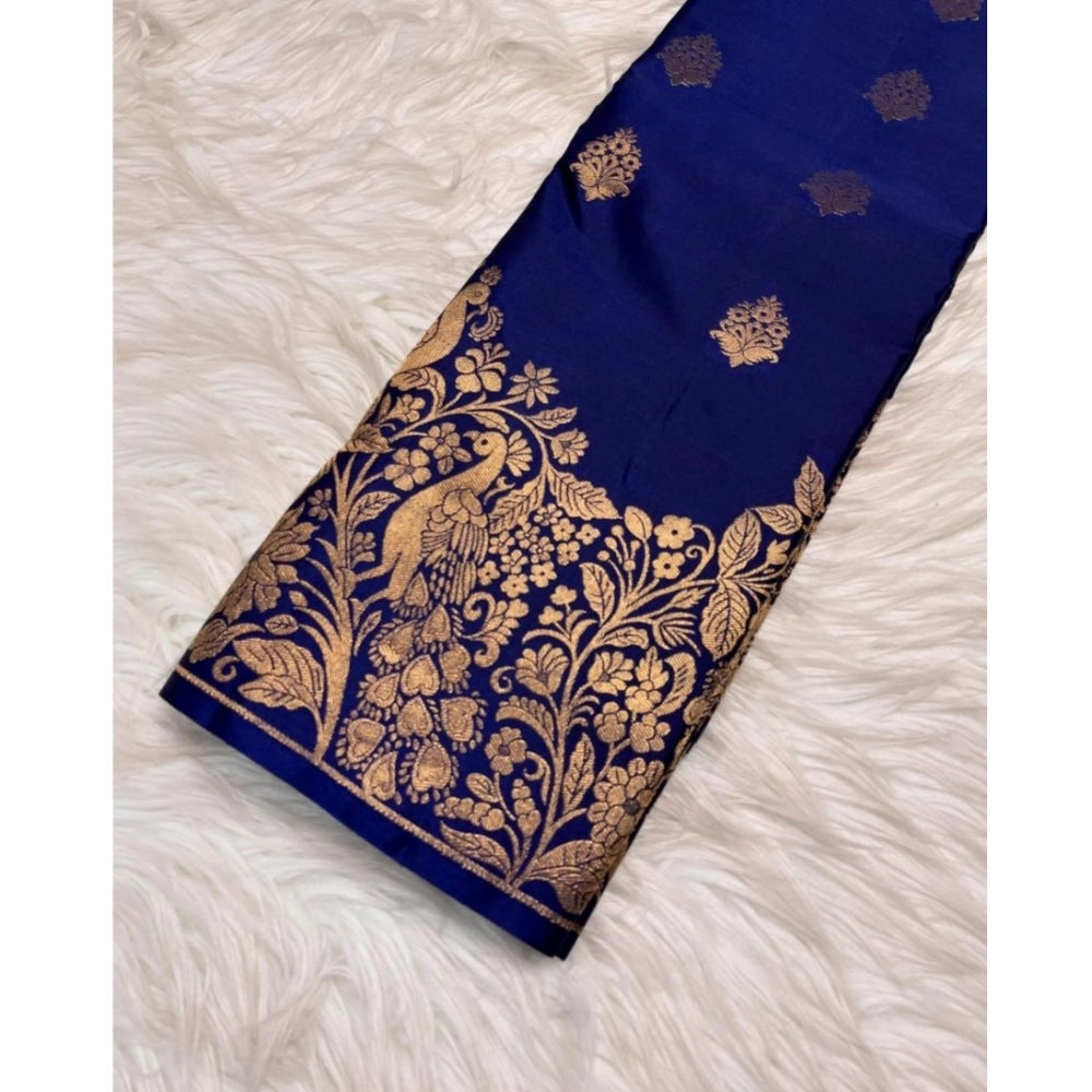 Women's Silk Printed Saree With Unstitched Blouse 5.5mtr (royal Blue) | Women Signature Collection