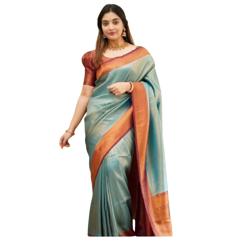 Women's Silk Printed Saree With Unstitched Blouse 5.5mtr (rama) | Women Signature Collection