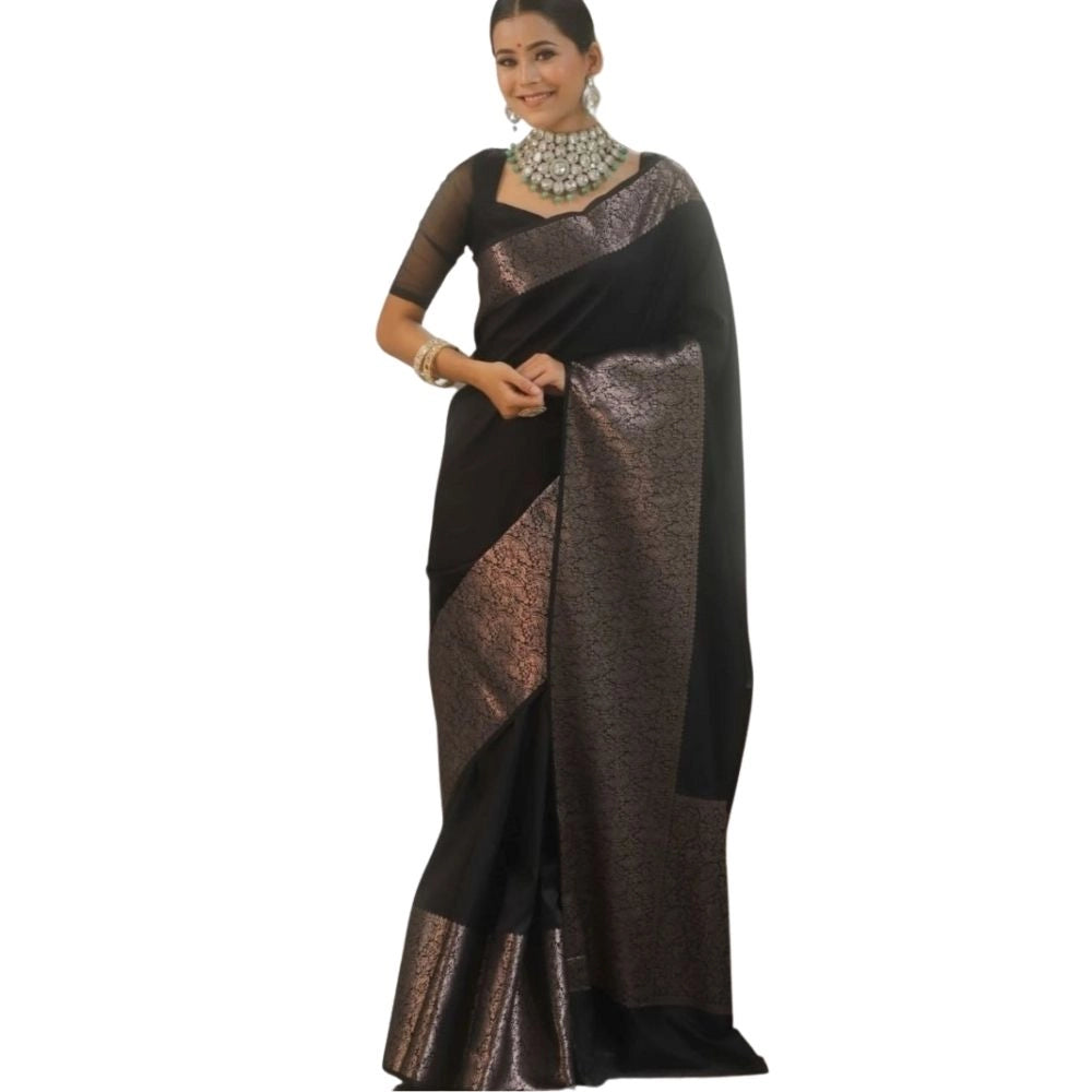 Women's Silk Printed Saree With Unstitched Blouse 5.5mtr (black) | Women Signature Collection