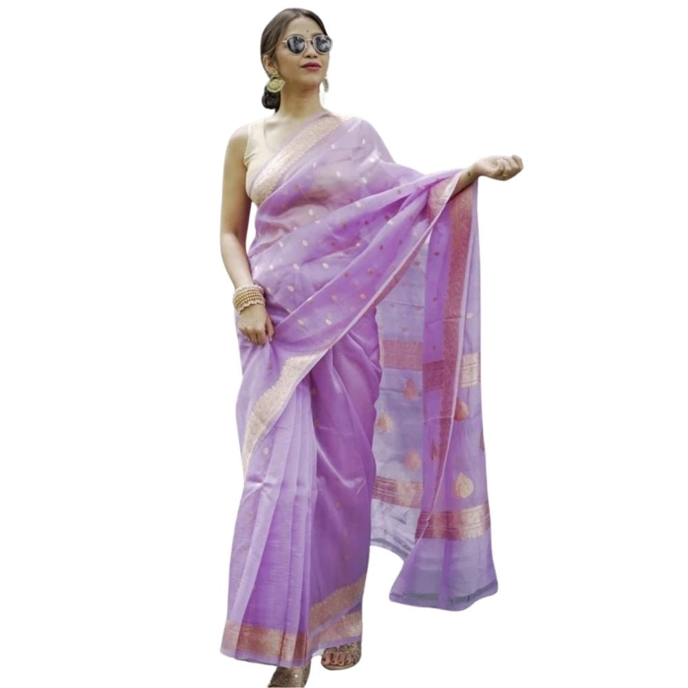 Women's Cotton Printed Saree With Unstitched Blouse 5.5mtr (lavender) | Women Signature Collection