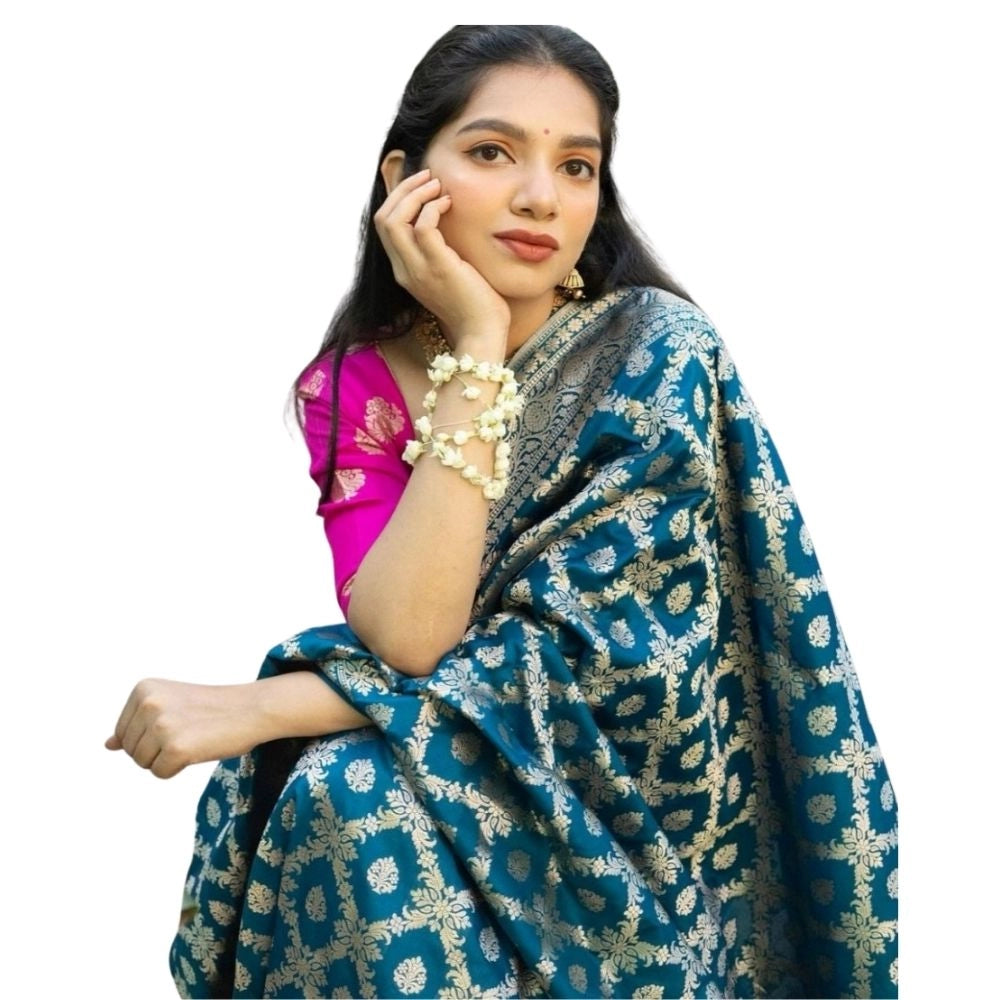 Women's Silk Printed Saree With Unstitched Blouse 5.5mtr (sky Blue) | Women Signature Collection